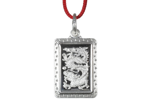 Sterling Silver Mini Rectangle Dragon Pendant