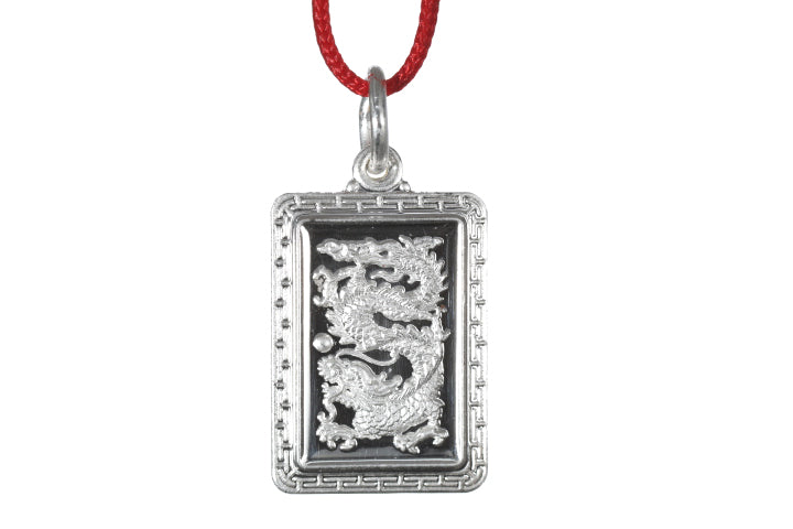 Sterling Silver Mini Rectangle Dragon Pendant