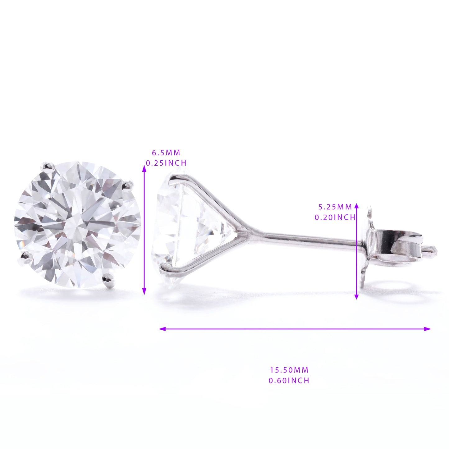 Lab Grown Stud Diamond Earrings 2.00 Total Carat Weight