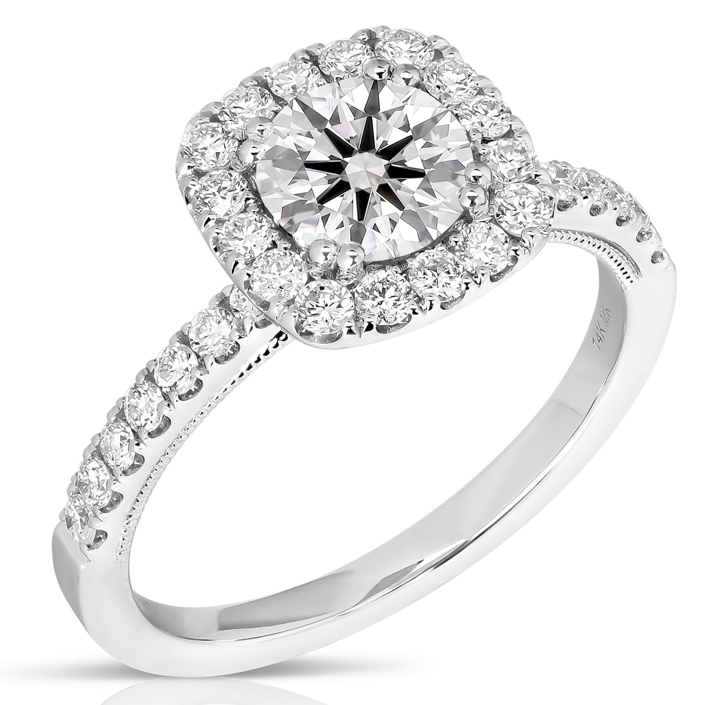 1 1/2 CT CENTER ROUND CUSHION-HALO LAB GROWN ENGAGEMENT RING