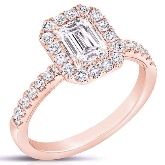 1 CT CENTER EMERALD CUT HALO LAB GROWN ENGAGEMENT RING