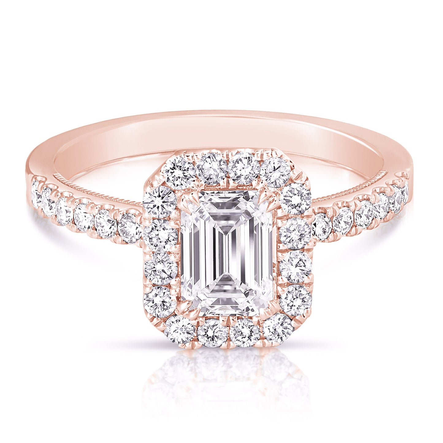 1 CT CENTER EMERALD CUT HALO LAB GROWN ENGAGEMENT RING
