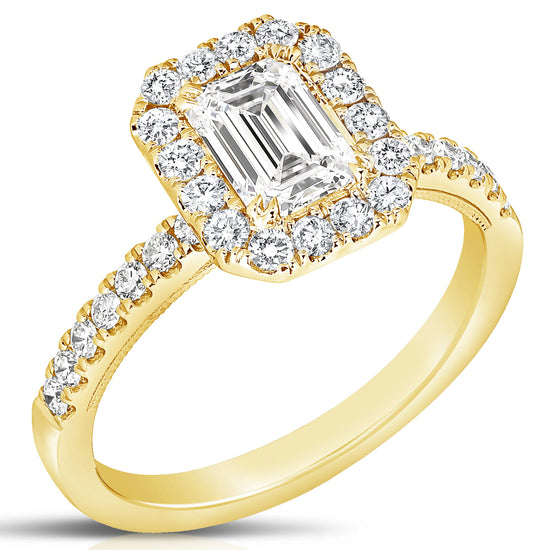 1 CT CENTER EMERALD CUT HALO LAB GROWN ENGAGEMENT RING