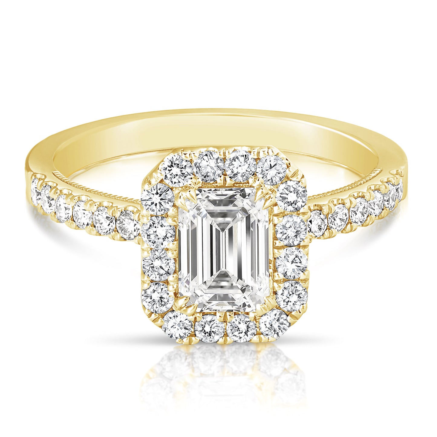 1 CT CENTER EMERALD CUT HALO LAB GROWN ENGAGEMENT RING