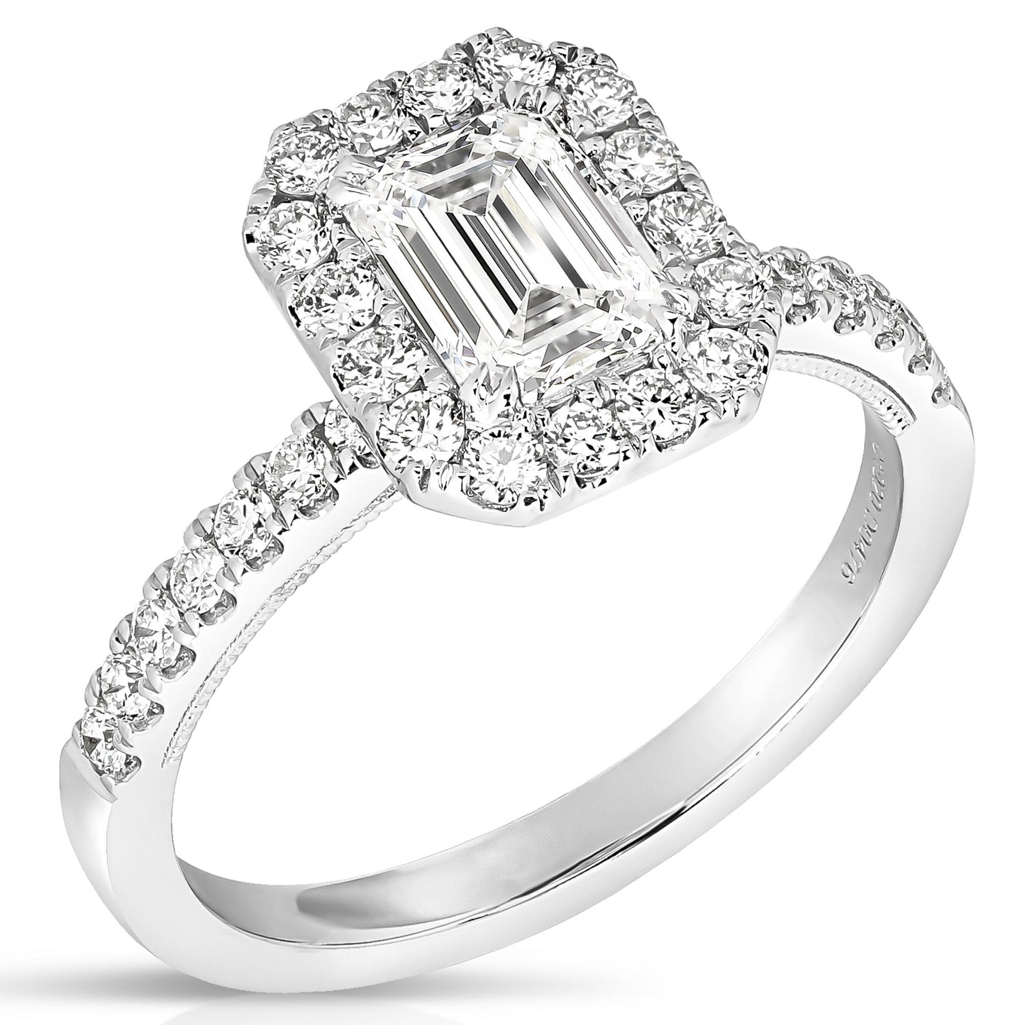 1 1/2 CT CENTER EMERALD CUT HALO LAB GROWN ENGAGEMENT RING