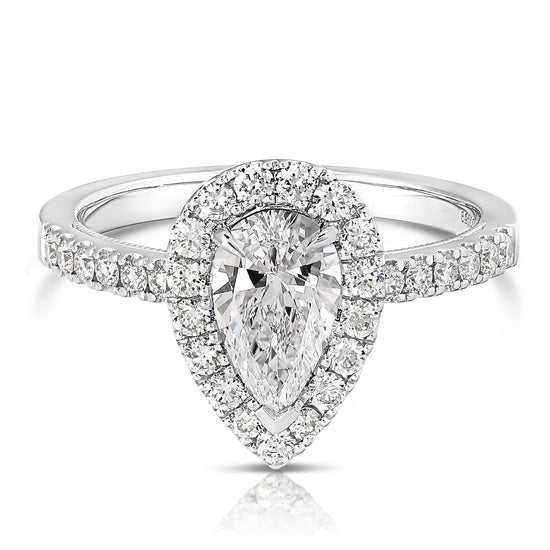 1 CT CENTER PEAR SHAPE HALO LAB GROWN ENGAGEMENT RING