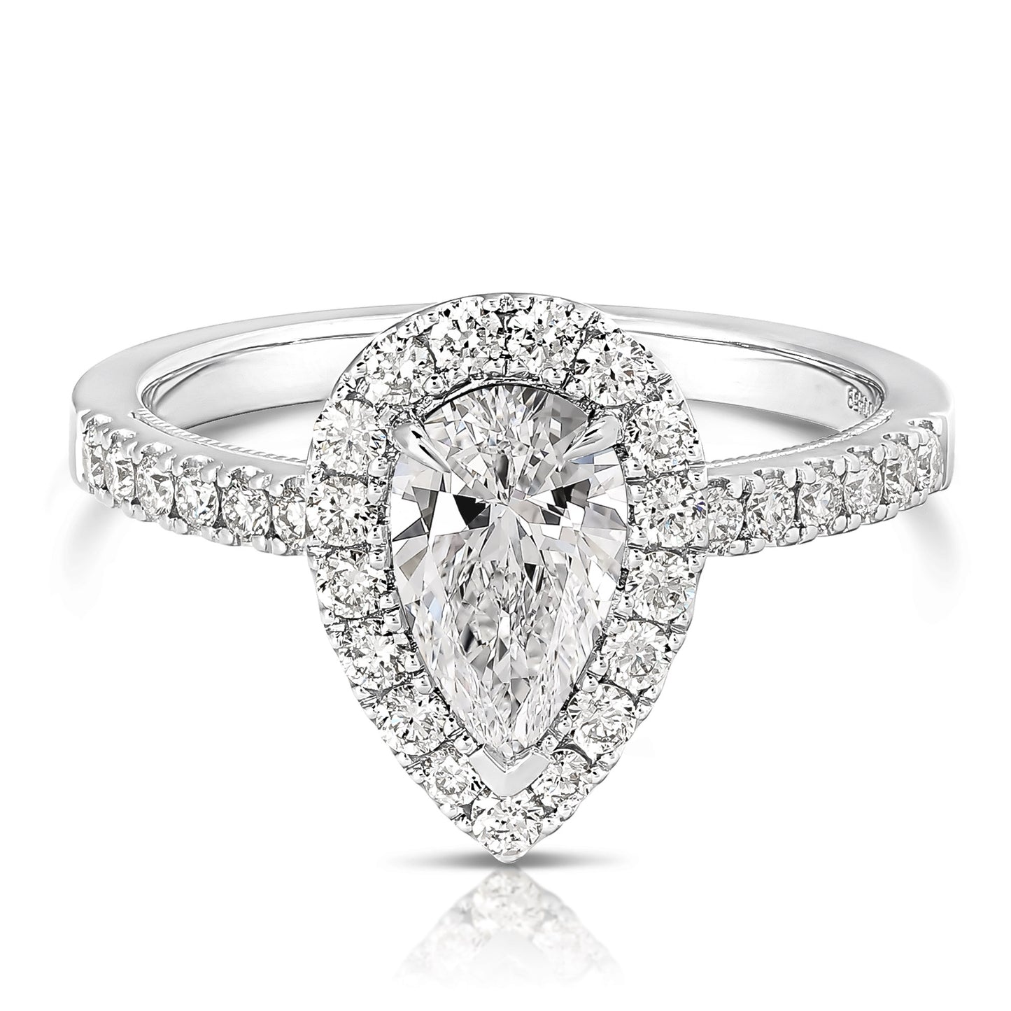 2 CT CENTER PEAR SHAPE HALO LAB GROWN ENGAGEMENT RING