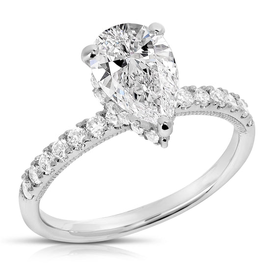 Tapered 3 Stone Round and Pear Diamond Engagement Ring | R1103W | Valina Engagement  Rings