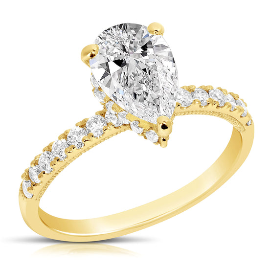 Load image into Gallery viewer, 1 1/2 CT CENTER PEAR SHAPE H-HALO LAB GROWN ENGAGEMENT RING

