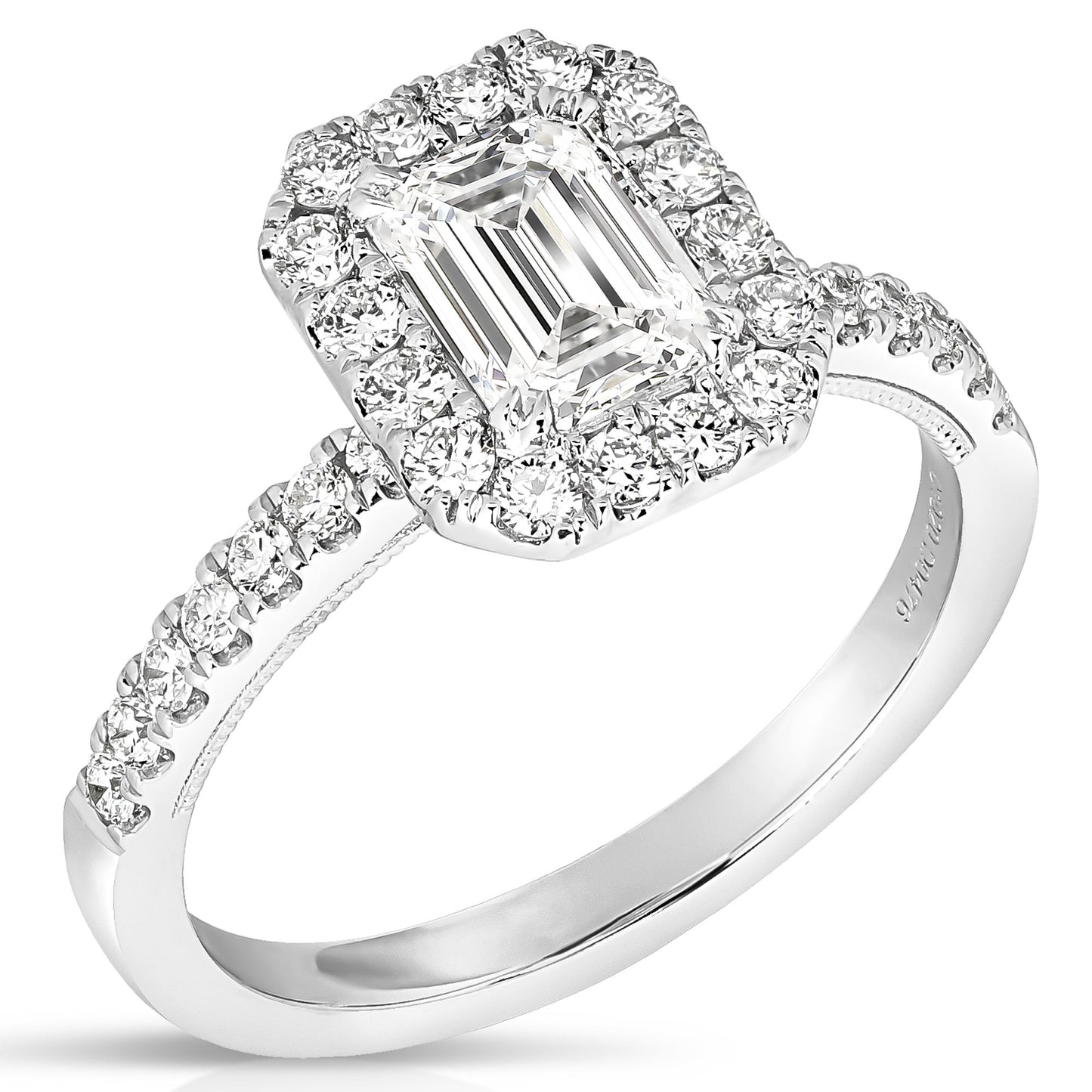 1 CT CENTER EMERALD CUT HALO DIAMOND ENGAGEMENT RING