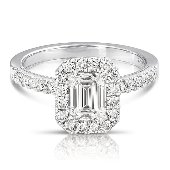 Load image into Gallery viewer, 1 CT CENTER EMERALD CUT HALO DIAMOND ENGAGEMENT RING
