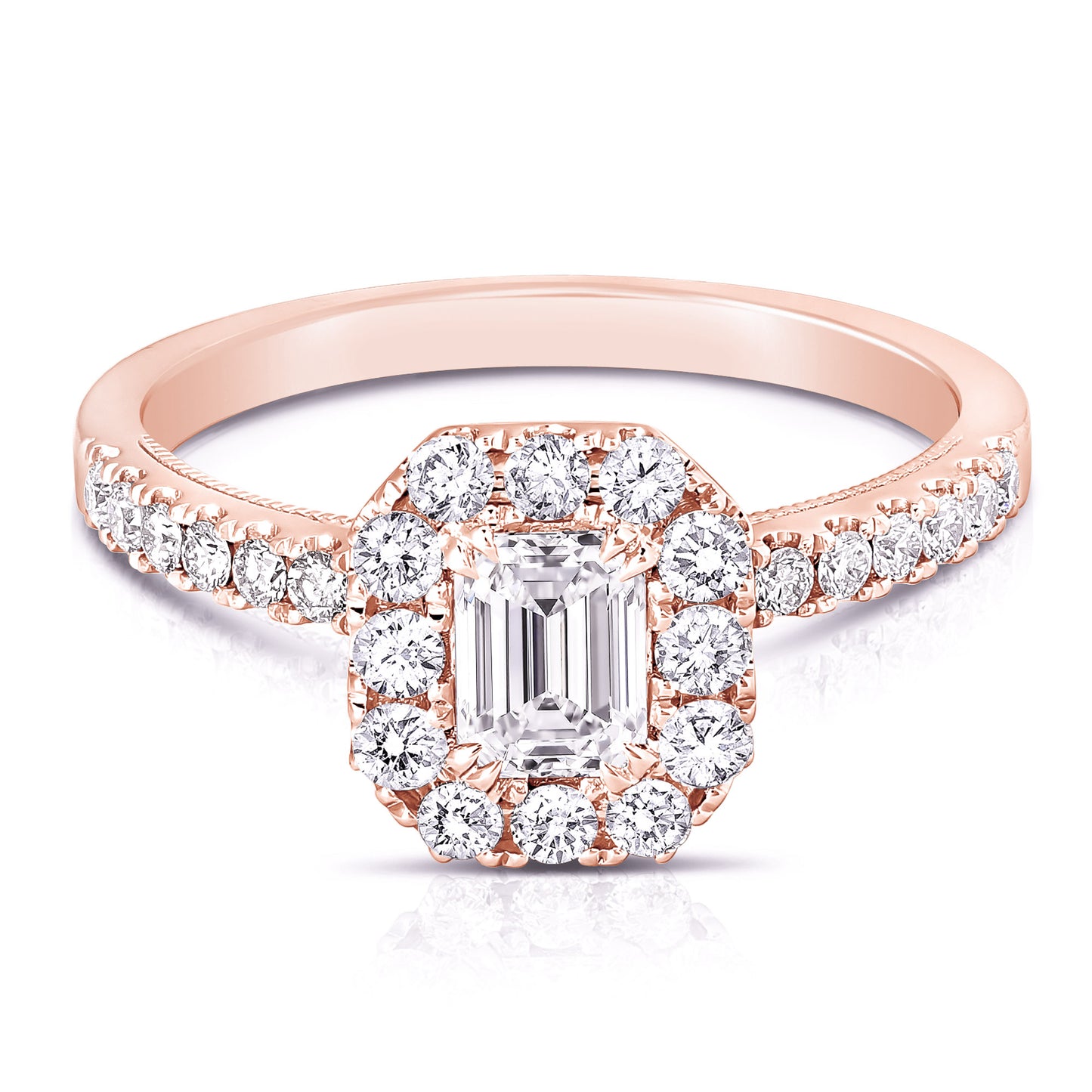 Load image into Gallery viewer, 1/2 CT CENTER EMERALD CUT HALO DIAMOND ENGAGEMENT RING
