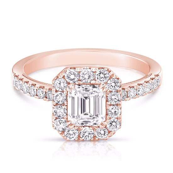 3/4 CT CENTER EMERALD CUT HALO DIAMOND ENGAGEMENT RING