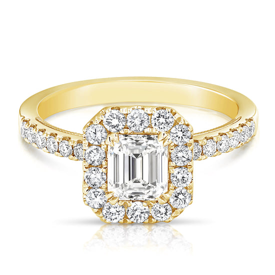 3/4 CT CENTER EMERALD CUT HALO DIAMOND ENGAGEMENT RING