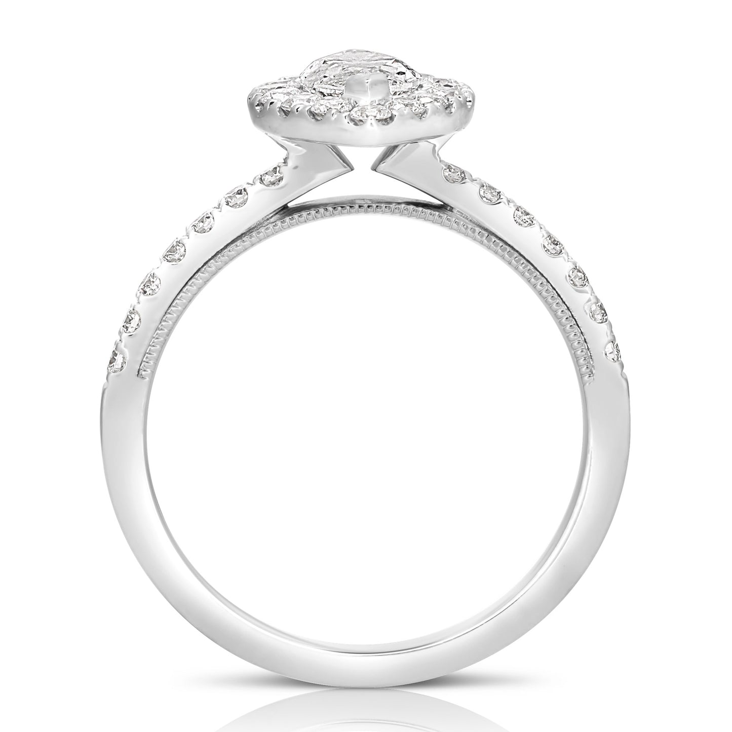 3/4 CT 中心欖尖形光環鑽石訂婚戒指