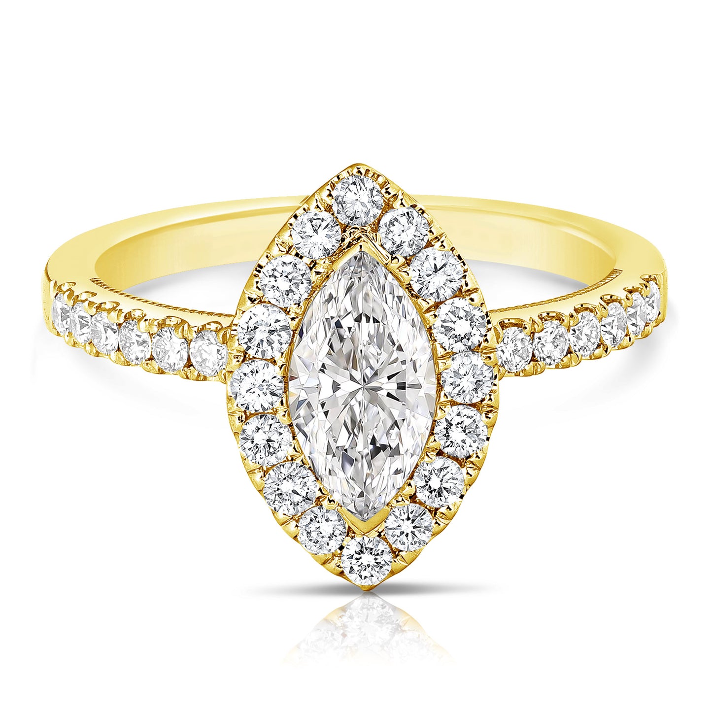 3/4 CT 中心欖尖形光環鑽石訂婚戒指