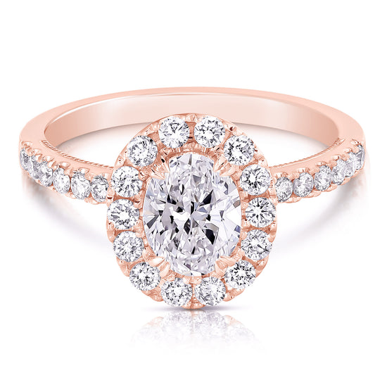 1 CT CENTER OVAL HALO DIAMOND ENGAGEMENT RING