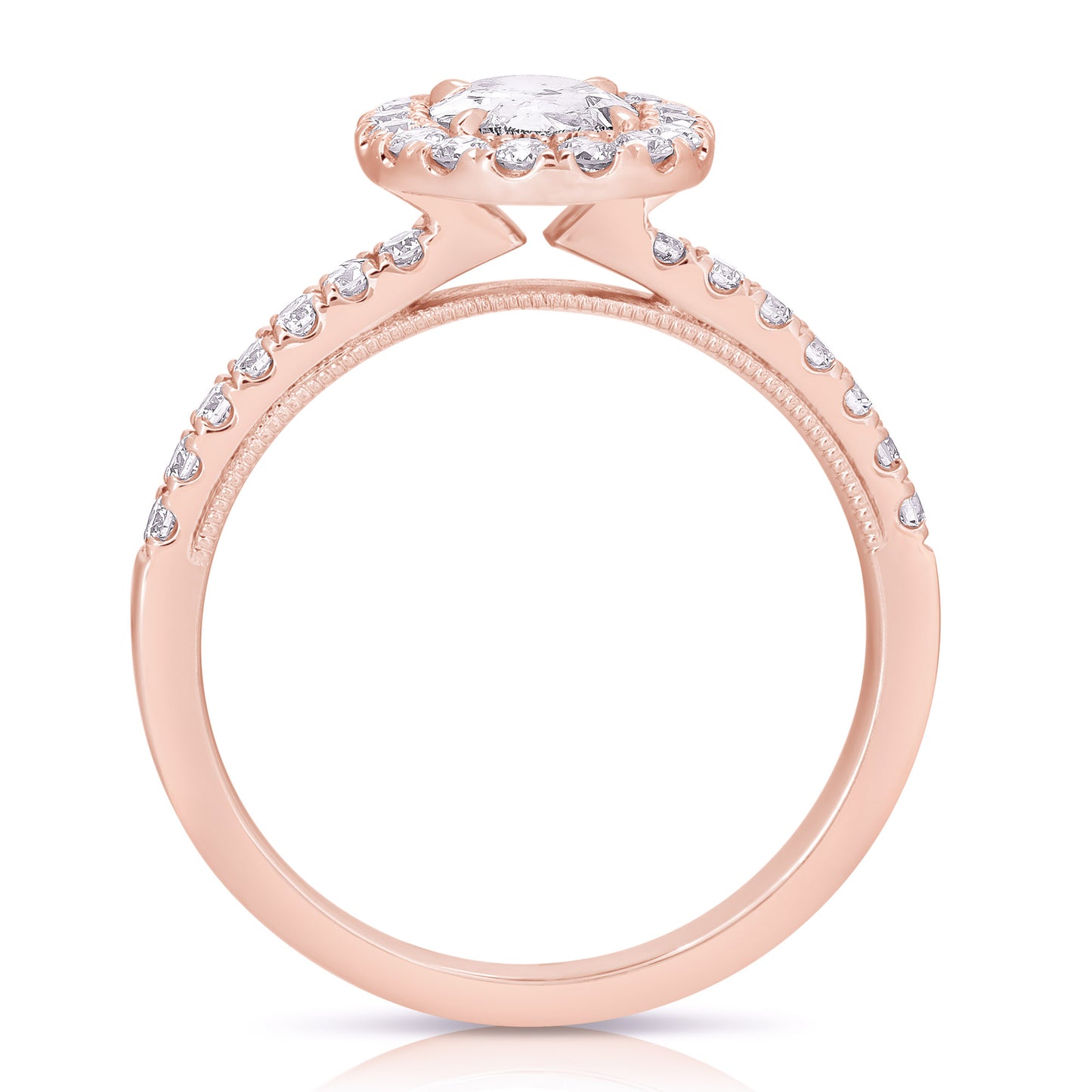1/2 CT 中心橢圓形光環鑽石訂婚戒指