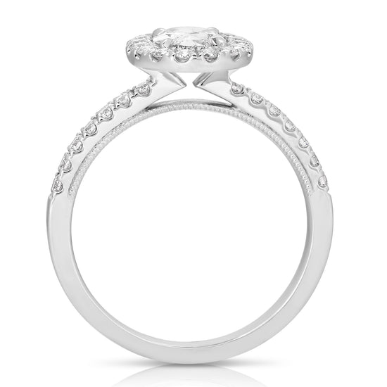 1/2 CT 中心橢圓形光環鑽石訂婚戒指