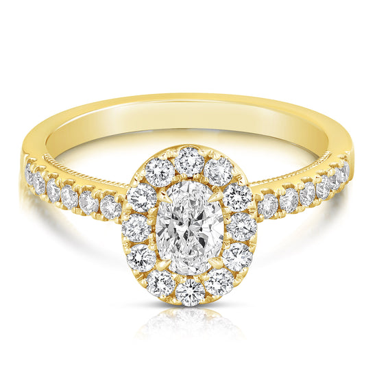 1/2 CT CENTER OVAL HALO DIAMOND ENGAGEMENT RING