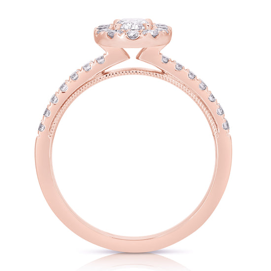 3/4 CT 中心橢圓形光環鑽石訂婚戒指