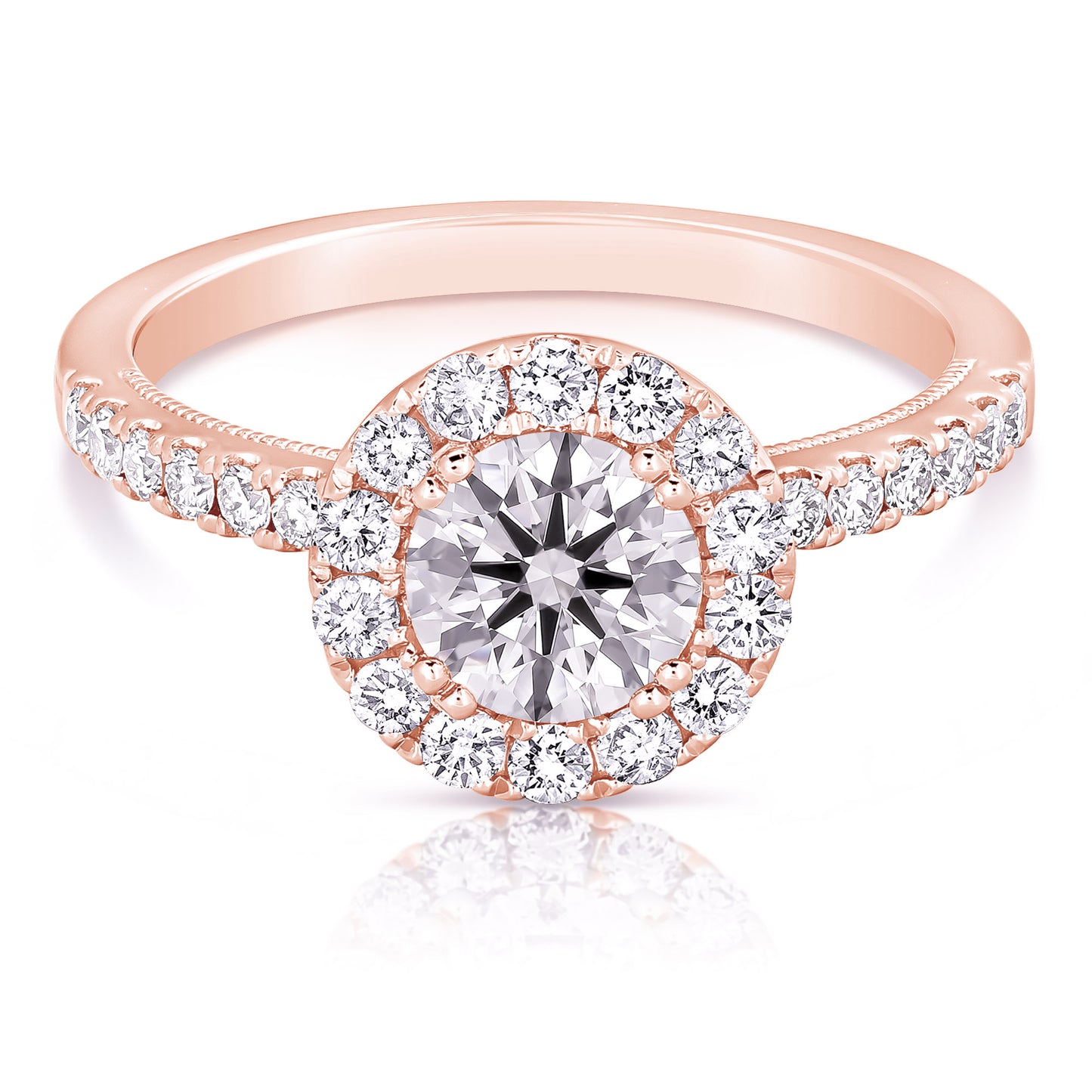 1 CT 中心圓形光環鑽石訂婚戒指