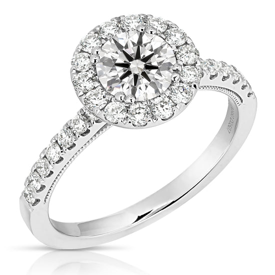 1 CT 中心圓形光環鑽石訂婚戒指
