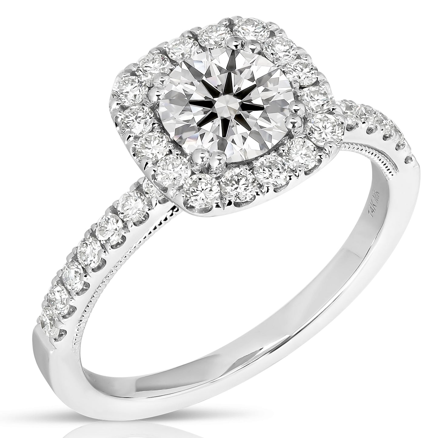 1 CT 中心圓形墊形光環鑽石訂婚戒指