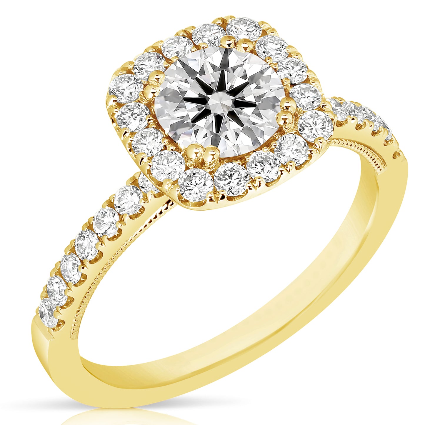 1 CT 中心圓形墊形光環鑽石訂婚戒指