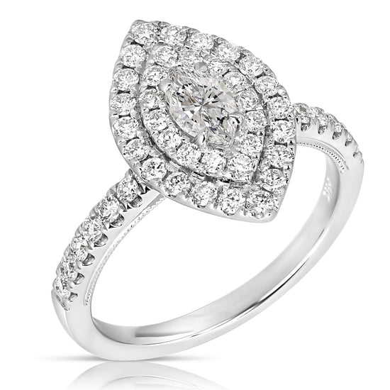 Load image into Gallery viewer, 1/3 CT CENTER MARQUISE D-HALO 1 CTW DIAMOND ENGAGEMENT RING

