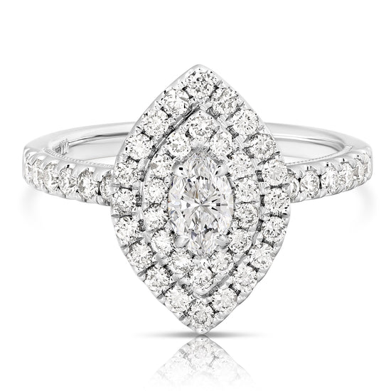 1/3 CT CENTER MARQUISE D-HALO 1 CTW DIAMOND ENGAGEMENT RING