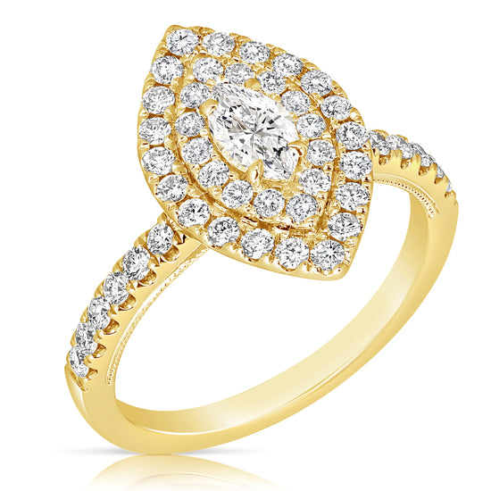 1/3 CT 中心欖尖形 D 光環 1 CTW 鑽石訂婚戒指