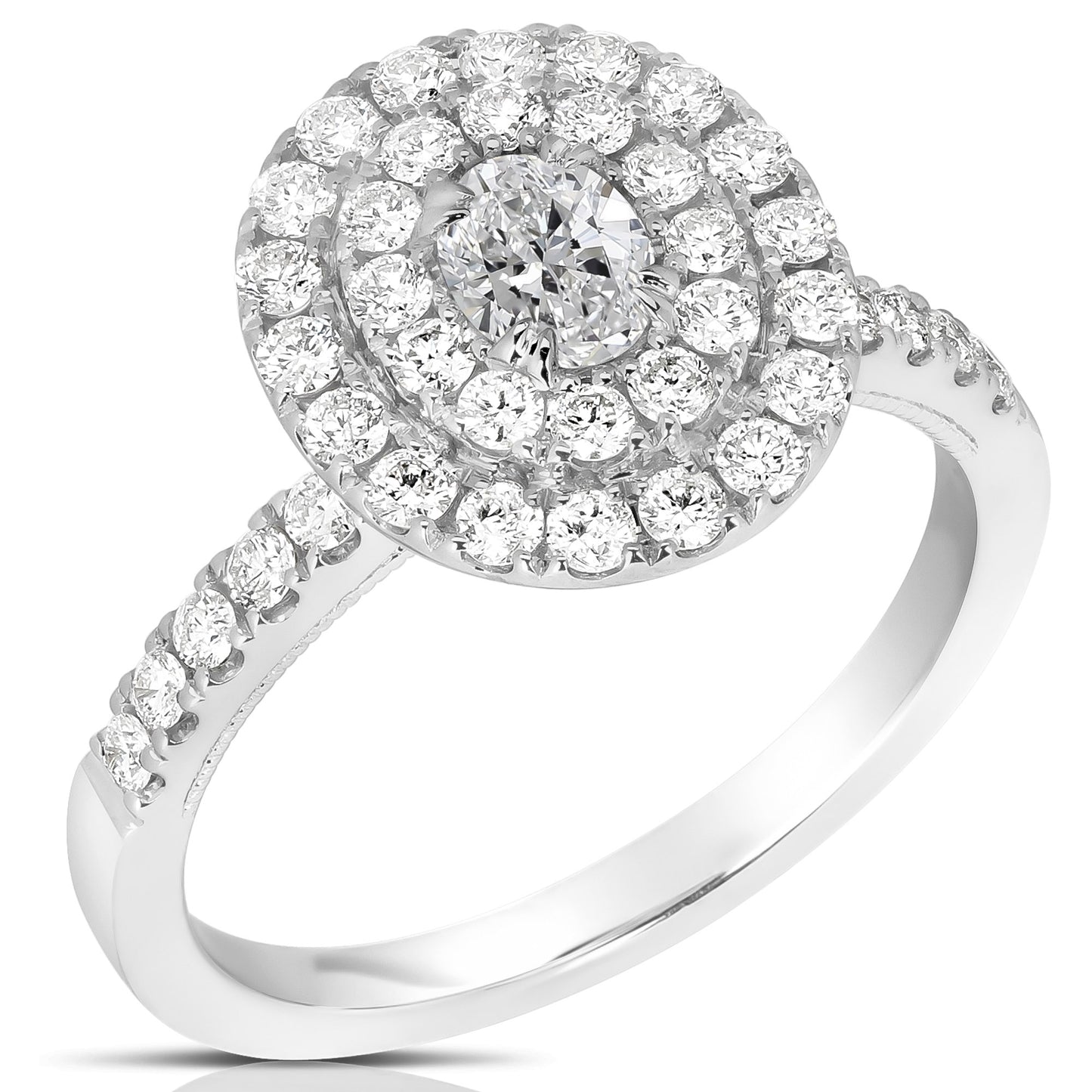 Load image into Gallery viewer, 1/3 CT CENTER OVAL D-HALO 1 CTW DIAMOND ENGAGEMENT RING
