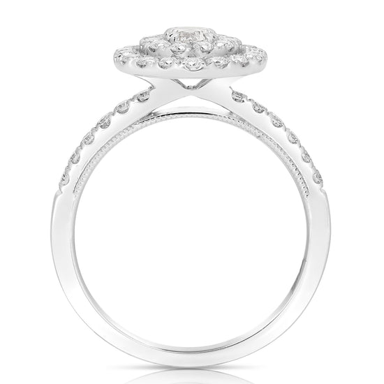 1/3 CT 中心橢圓形 D-HALO 1 CTW 鑽石訂婚戒指