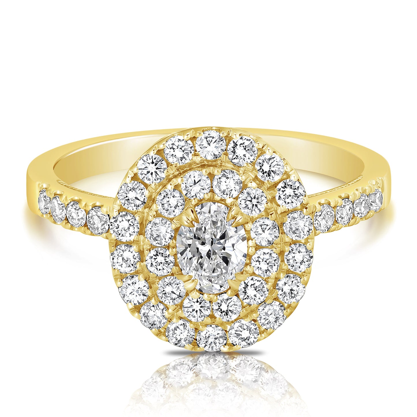Load image into Gallery viewer, 1/3 CT CENTER OVAL D-HALO 1 CTW DIAMOND ENGAGEMENT RING

