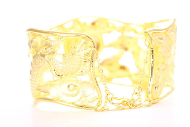 Dragon and Phoenix 24K Gold Cuff