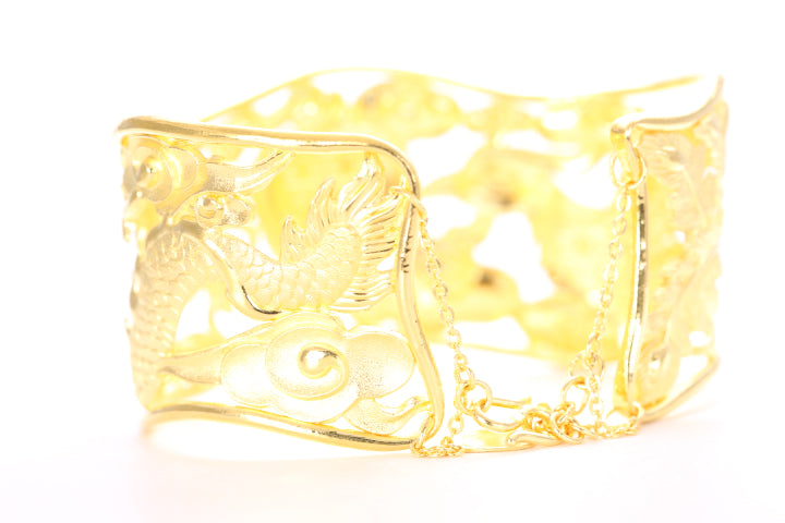 Dragon and Phoenix 24K Gold Cuff