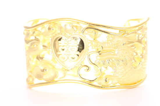 Load image into Gallery viewer, Dragon and Phoenix 24K Gold Cuff
