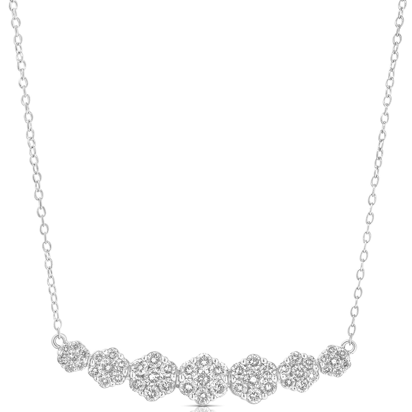 Load image into Gallery viewer, GRADUATED 7 STONE FLOWER CLUSTER 1.00 TCW NECKLACE
