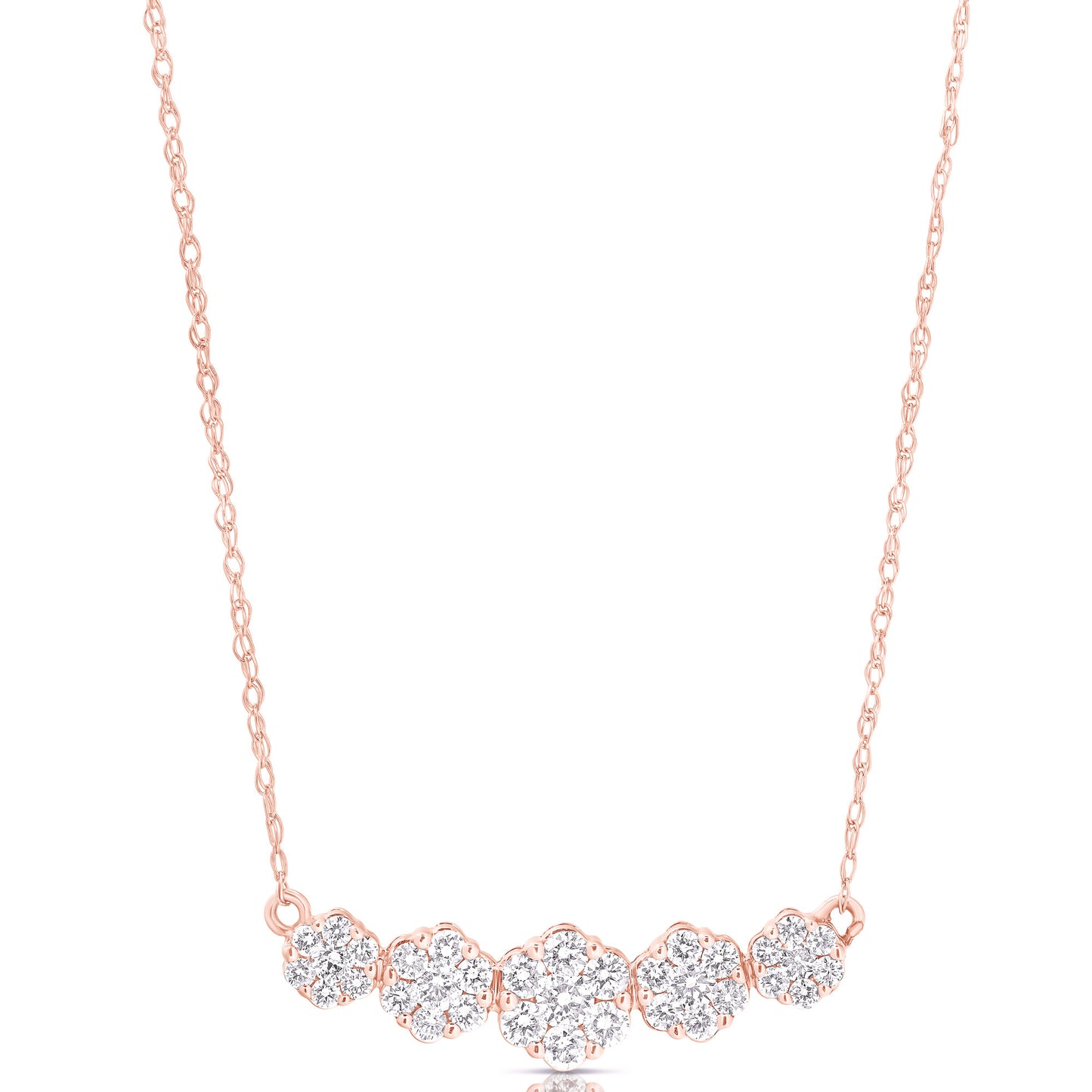 GRADUATED 5 STONE FLOWER CLUSTER .50TCW NECKLACE