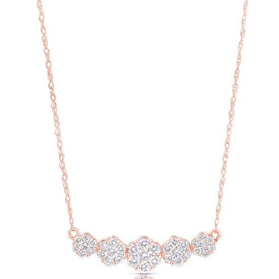 GRADUATED 5 STONE FLOWER CLUSTER .50TCW NECKLACE
