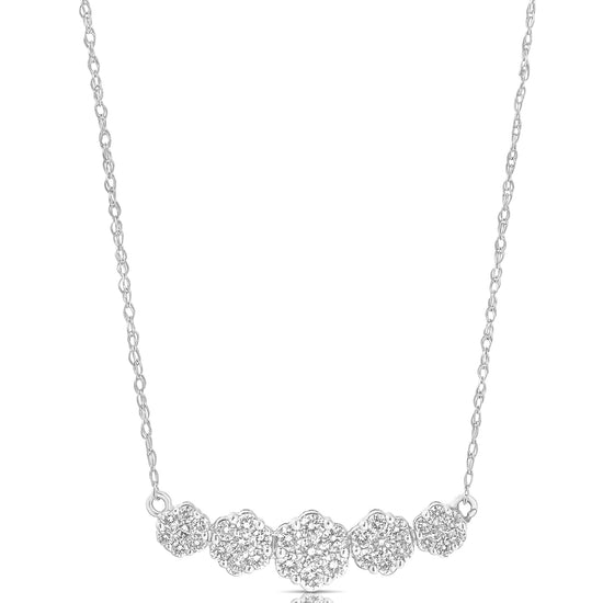 Load image into Gallery viewer, GRADUATED 5 STONE FLOWER CLUSTER .50TCW NECKLACE
