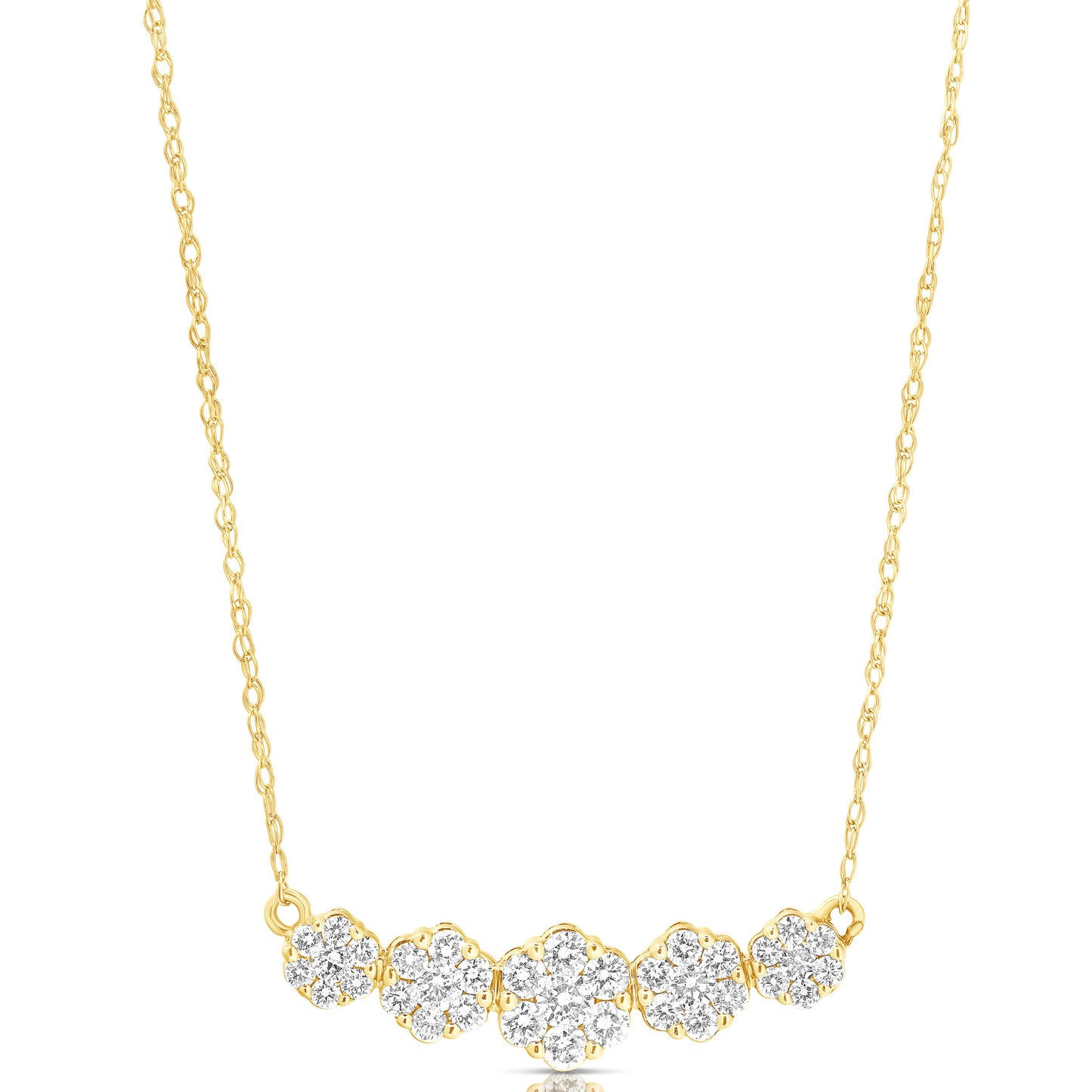 GRADUATED 5 STONE FLOWER CLUSTER .50TCW NECKLACE