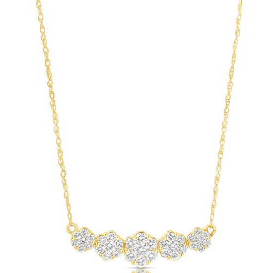 GRADUATED 5 STONE FLOWER CLUSTER .50TCW NECKLACE