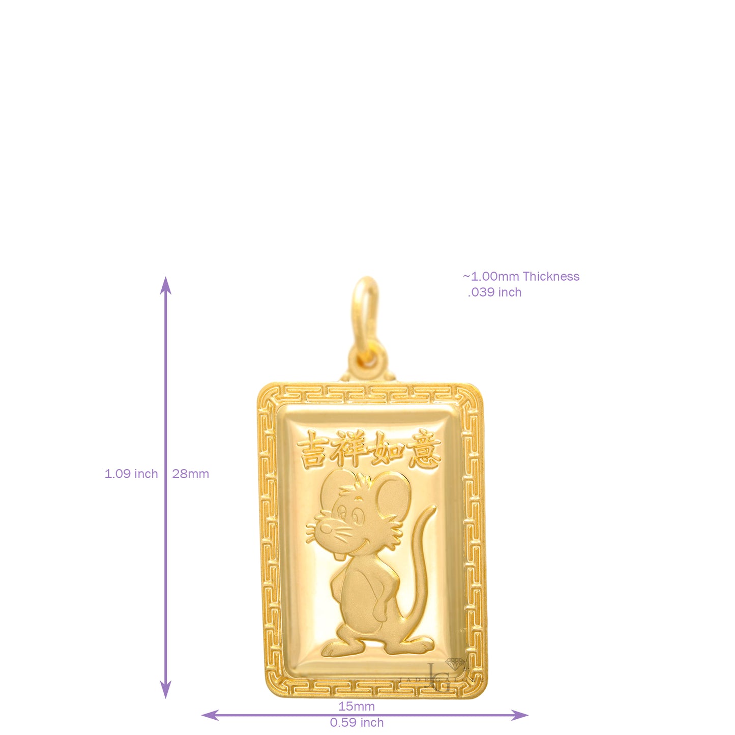 24K Small Rectangle Rat Pendant