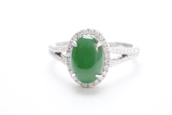 Jadeite and Diamond Halo Ring