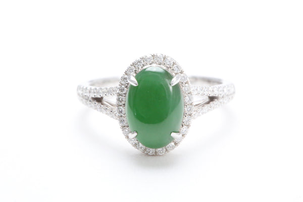 Jadeite and Diamond Halo Ring