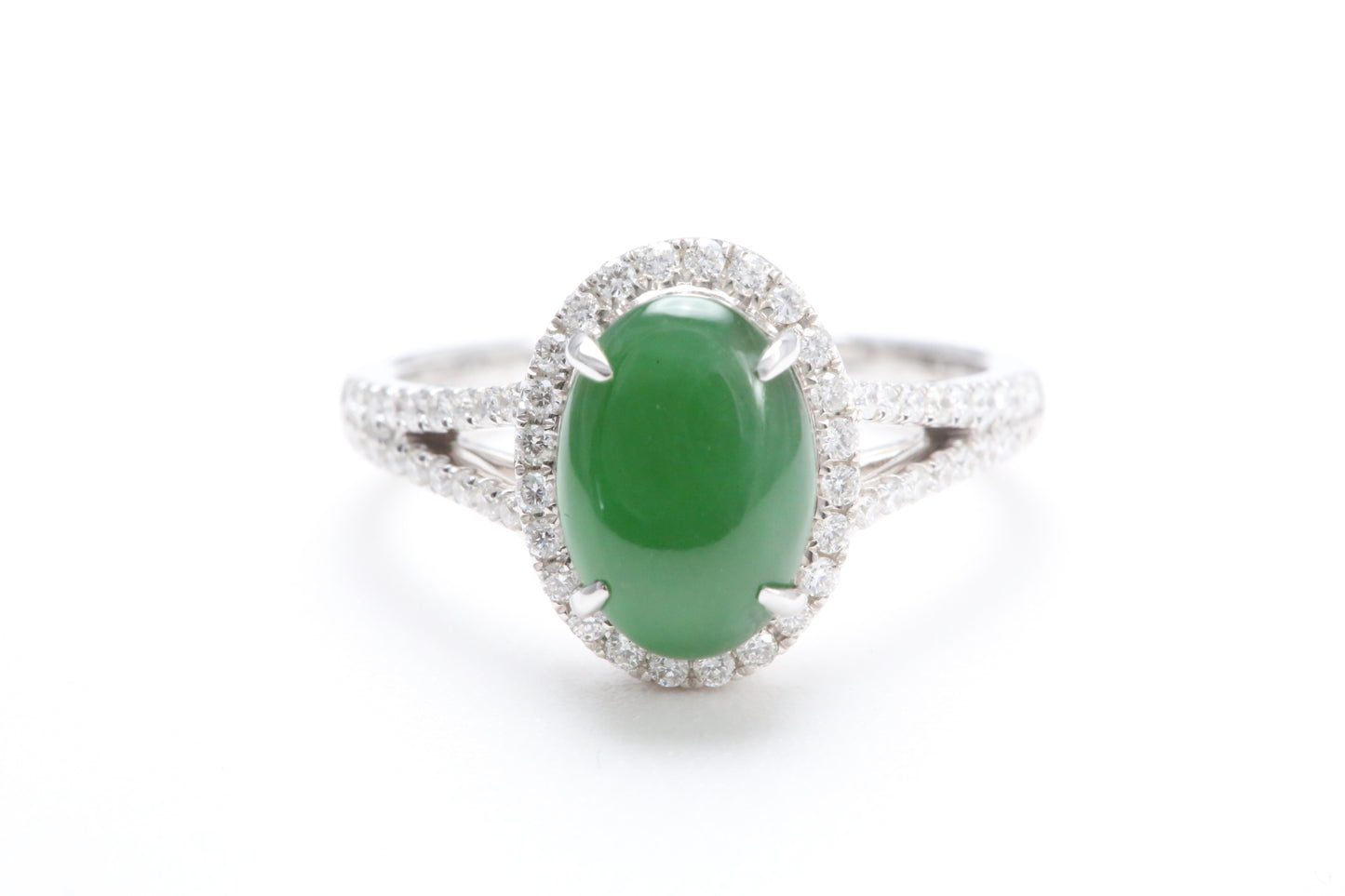 Jadeite and Diamond Halo Ring