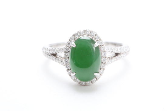 Jadeite and Diamond Halo Ring