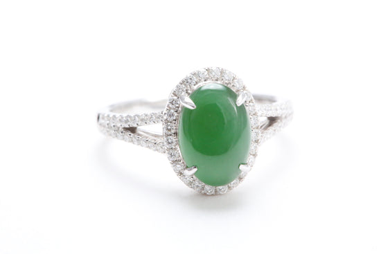 Jadeite and Diamond Halo Ring